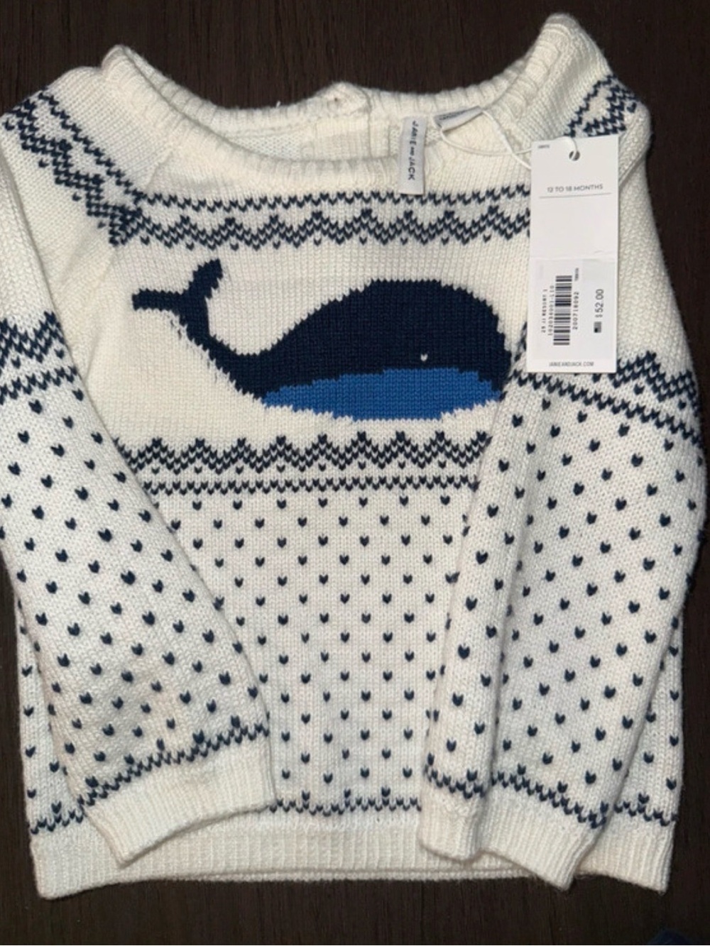 Janie and Jack Cream Knit Whale Sweater with Navy and Blue